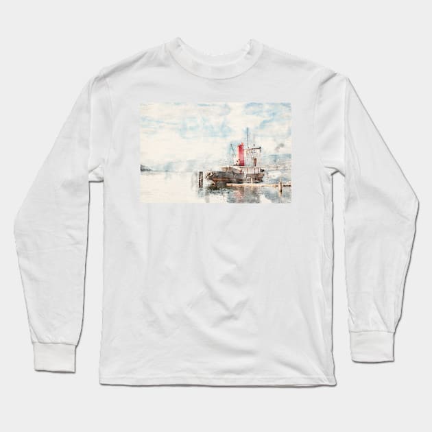 Watercolor Canadian National Tug No. 6 on Okanagan Lake Long Sleeve T-Shirt by Amy-K-Mitchell